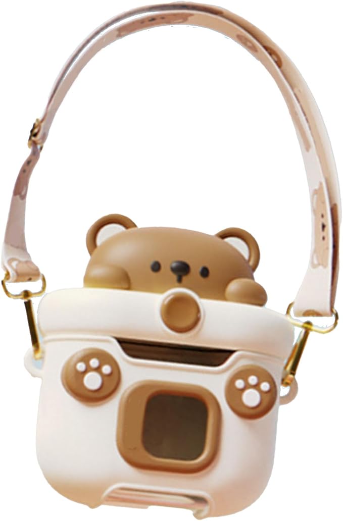 Keenso Camera Cup for Kids and Adults with Straw, 550ml Portable Cartoon Water Bottle for Office and Outdoor (Creamy White)