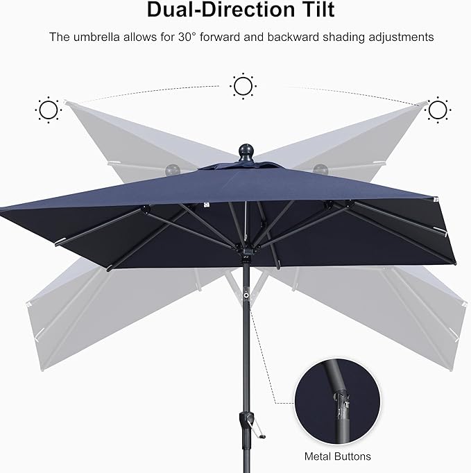 PURPLE LEAF 8' x 8' Square Patio Umbrella Outdoor Table Umbrella Aluminum Frame Market Umbrella Sun Umbrella with 8 Sturdy Ribs Tilt for Garden Deck Lawn Pool Light Navy Blue