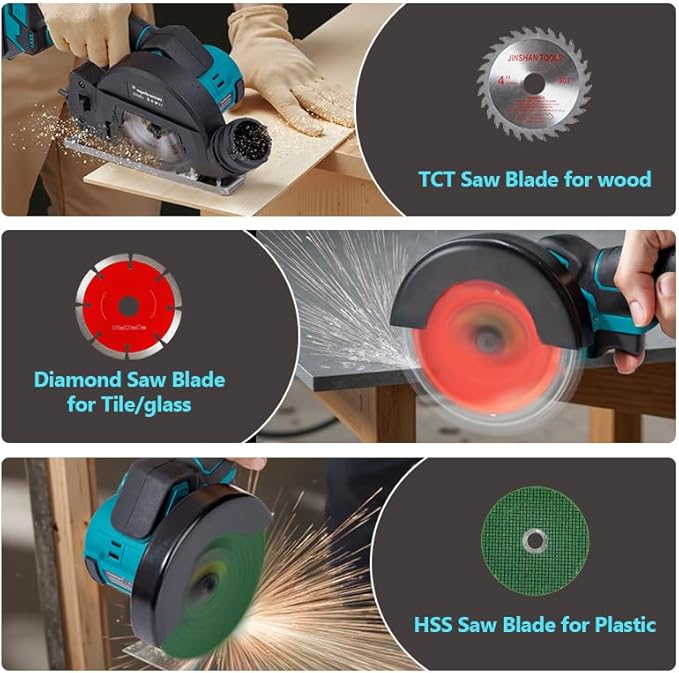 4" Cordless Circular Saw & Mini Angle Grinder 2-in-1 – Brushless Motor, 3-Speed, Reversible, 4000mAh Battery, Compatible with Makita 18V – Cuts Wood, Metal, Tile, Plastic