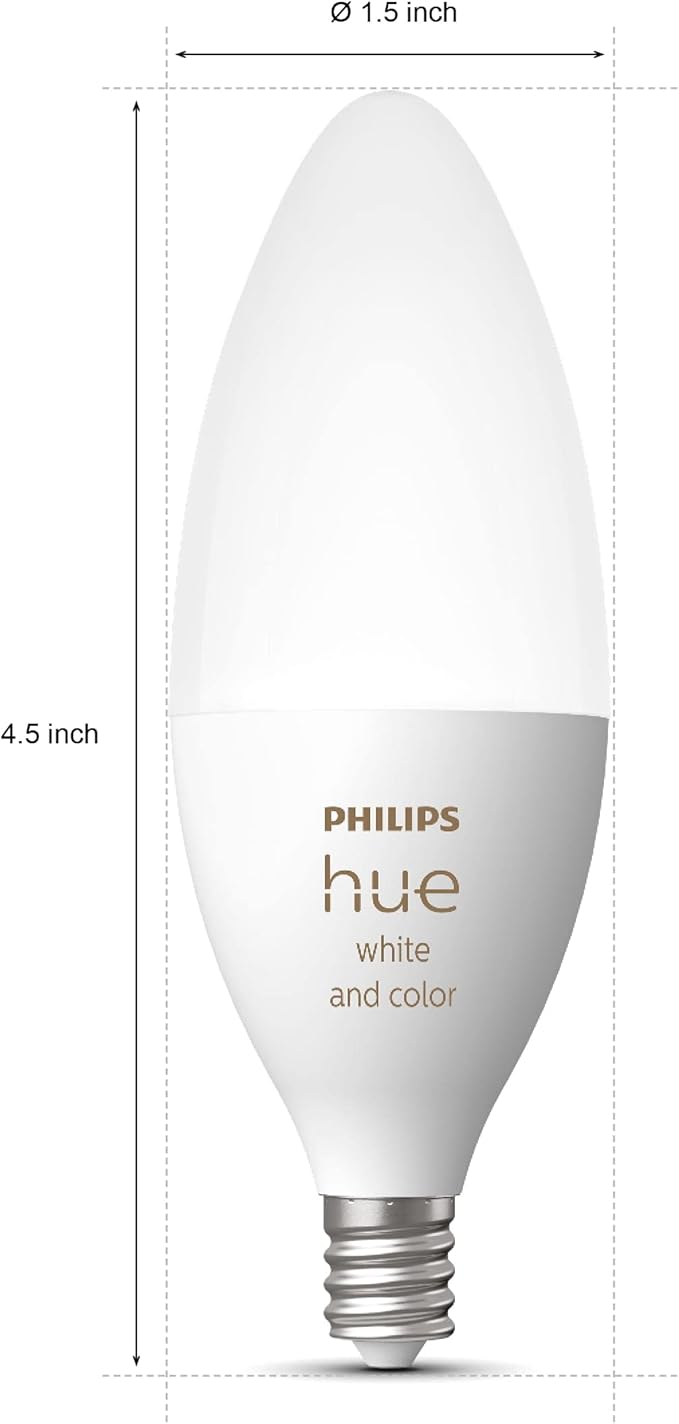 Philips Hue Smart 40W B39 Candle-Shaped LED Bulb - White and Color Ambiance Color-Changing Light - 1 Pack - 450LM - E12 - Control with Hue App - Works with Alexa, Google Assistant and Apple Homekit