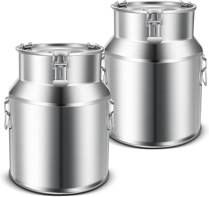 Suclain 2 Pcs Stainless Steel Milk Can Milk Bucket Metal Milk Jug with Sealed Lid and Carry Handle Tote Jug for Milk, Wine, Water, Liquid Tote Pail Storage Transport (22 Liters)