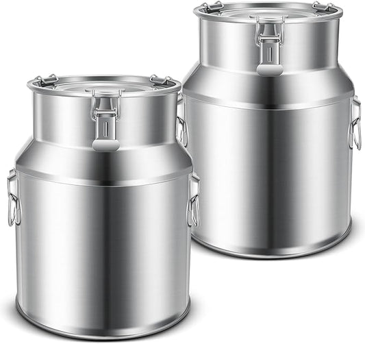 Suclain 2 Pcs Stainless Steel Milk Can Milk Bucket Metal Milk Jug with Sealed Lid and Carry Handle Tote Jug for Milk, Wine, Water, Liquid Tote Pail Storage Transport (22 Liters)