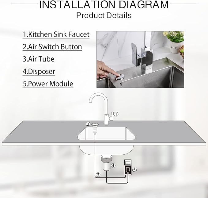 Garbage Disposal Air Switch Kit with Long Button, Chrome (Brass Cover)