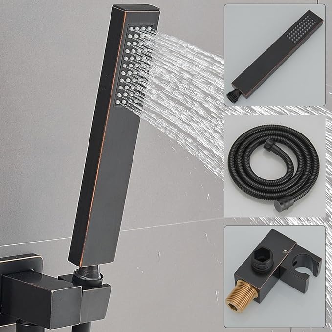 12 Inch Ceiling Mount Oil Rubbed Bronze Shower System Bathroom Luxury Rain Mixer Shower Combo Set Ceiling Rainfall Shower Head System (Contain Shower Faucet Rough-in Valve Body and Trim)