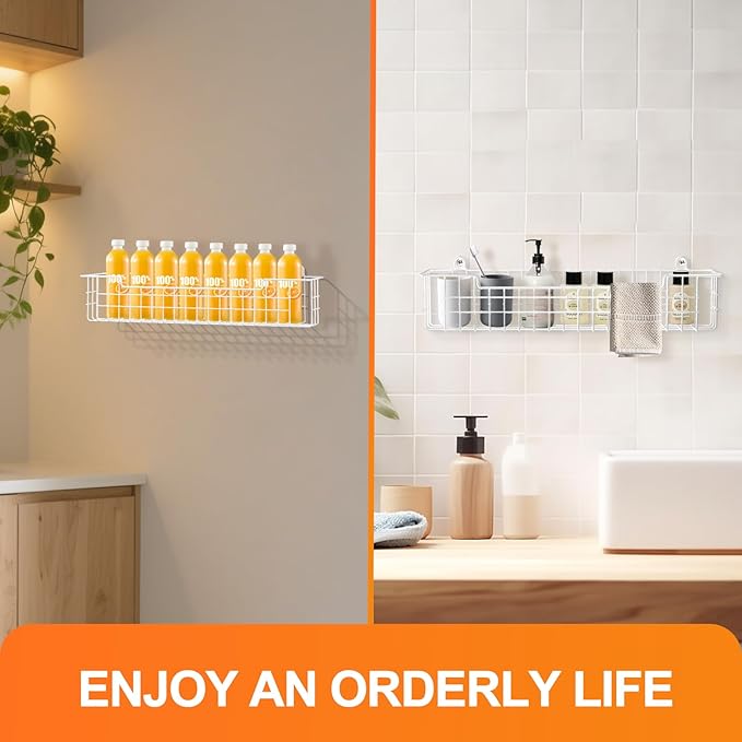 Spice Rack, 4-Pack Seasoning Organizer Wall Mount for Kitchen Storage Organization, Spice Holder Metal Shelf Saving Space for Cabinet, RV, Pantry, White