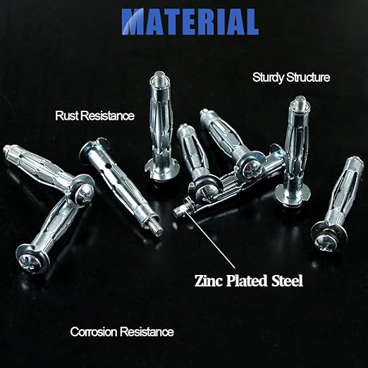 Glarks 30Pcs 5x52MM Heavy Duty Zinc Plated Steel Molly Bolt Hollow Drive Wall Anchor Screws Set for Drywall, Plaster and Tile (M5x52)