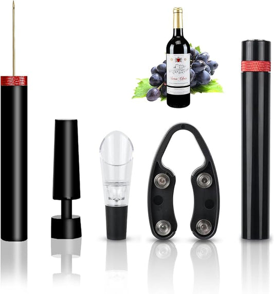 Wine Opener Air Pressure Pump Opener Set,Include Air Pressure Pump Bottle Opener With Foil Cutter,Aerator Pourer,Vacuum Stopper Efficient Corkscrew Bottle Opener,Great For Wine Lovers