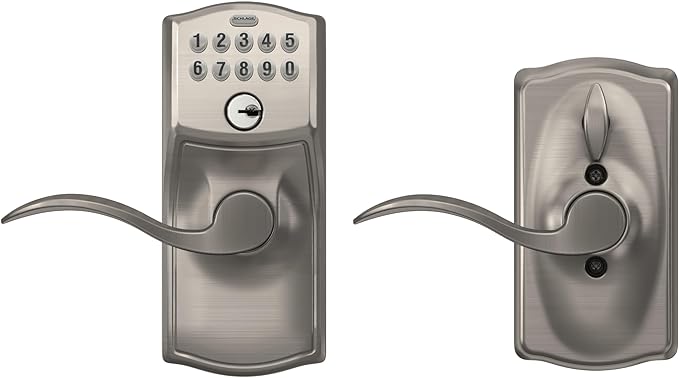 SCHLAGE FE595 CAM 619 ACC Camelot Keypad Entry with Flex-Lock and Accent Levers, Satin Nickel