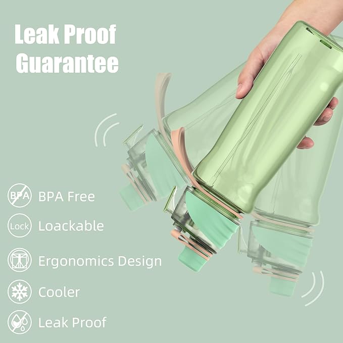 FEIJIAN Mist Water Bottle,32oz Sports Water Bottle with 2-IN-1 Mist & Sip Function, BPA-Free Plastic Water Bottles, Misting Water Bottle, Leakproof & Lightweight, Ideal for Fitness and Outdoor, Green