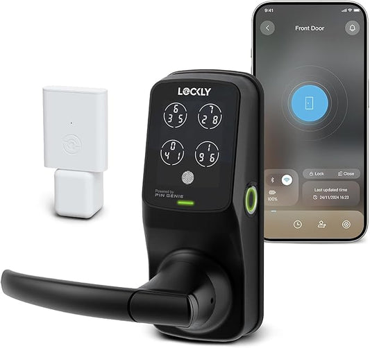 Lockly Secure Pro Smart Lock Wi-Fi, Keyless Entry Digital Keypad Door Lock, 3D Biometric Fingerprint Sensor Front Door Lock with Handle, Voice Control & Auto Lock - Latch Edition