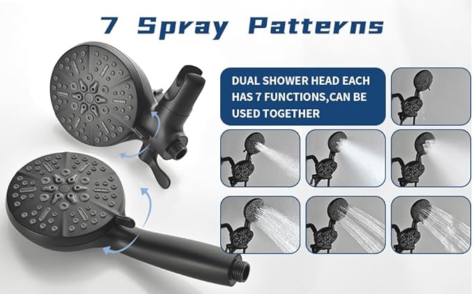 2 Handle Shower Faucet Shower System Complete 2 in 1 Shower Combo Set with Handheld Showerhead Shower Trim Kit Wall Mounted Shower Fixtures Matte Black