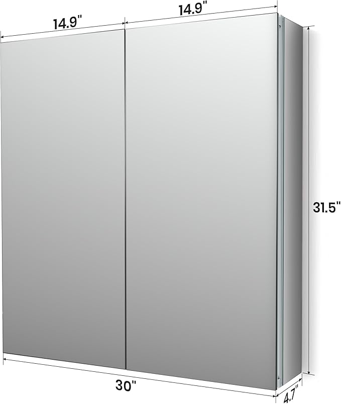 Medicine Cabinet with Mirror Door&Adjustable Shelves, Wall-Mounted Rectangular Medicine Cabinet Beveled Edge Frame, Dual Mirror Doors, 30" x 31.5"x 4.7"