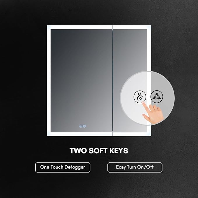 Blossom LED Lighted Mirror Medicine Cabinet, 30x32 Inch | Wall Mounted Recessed or Surface Bathroom LED Medicine Cabinet with Mirror, Makeup Mirror with Lights | Defogger, 3 Color Dimmer