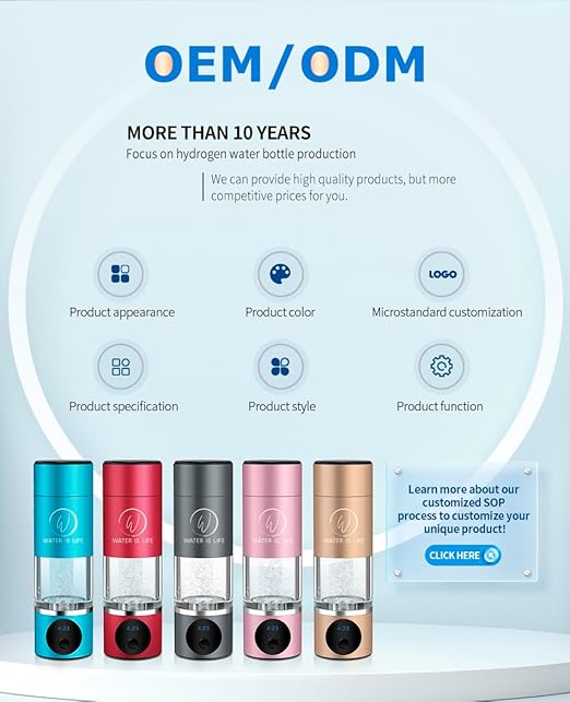 WATER IS LIFE Premium Waterproof Hydrogen Water Ionizer Bottle with LED Light, Magnetic Charging Port, 6000 ppb Hydrogen Content, SPE Electrolysis Technology, Bottom Vent to Discharge Gases (Blue)