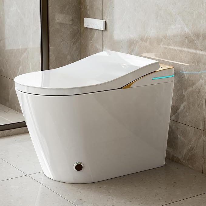 Smart One-Piece Toilet with Built-in Bidet, Elongated Tankless Design, Instant Warm Water, Dual Flush with Auto & Foot Sensor, Heated Seat, ADA Height, Foam Shield, Modern Bathroom Toilet