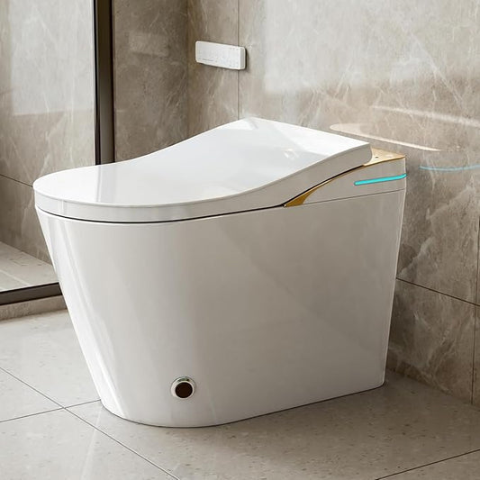 Smart One-Piece Toilet with Built-in Bidet, Elongated Tankless Design, Instant Warm Water, Dual Flush with Auto & Foot Sensor, Heated Seat, ADA Height, Foam Shield, Modern Bathroom Toilet