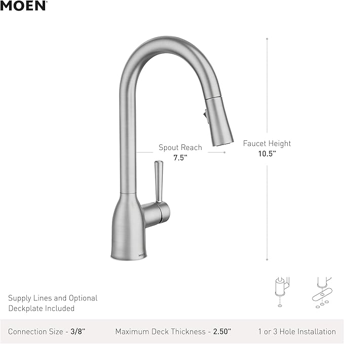 Moen Adler Spot Resist Stainless One-Handle High Arc Pulldown Kitchen Faucet with Power Clean, 87233SRS