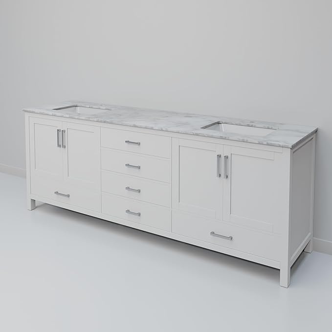 Big Sur 80 in. W x 22 in. D White Double Bath Vanity and Carrara Marble Top
