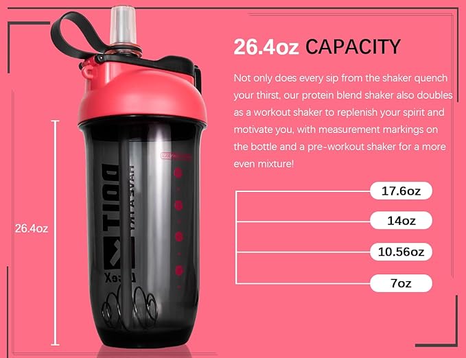 Litex Shaker Bottles for Protein Shakes, 26oz Blender Shaker Bottle for Pre-Workout,Shaker Cups with Straw, BPA-free Tritan Mixer Bottles for Protein Powder,with Cup Brush and Instructions (Rose red)