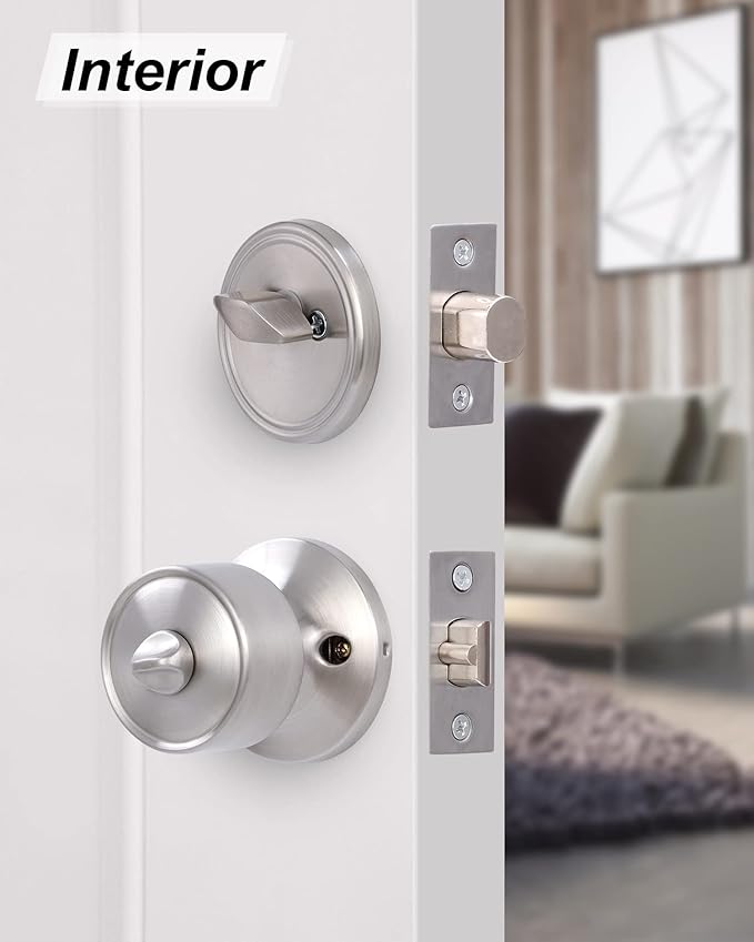 Lanwandeng 4 Sets Keyed Alike Entry Door Knobs and Single Cylinder Deadbolt Lock Combo Set Security for Entrance and Front Door, All Keyed Same Door Lock with Classic Satin Nickel Finish