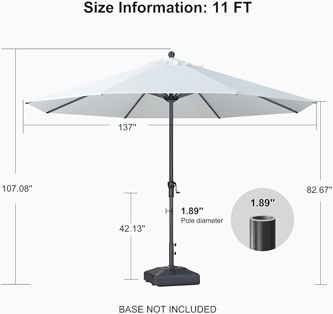 PURPLE LEAF 11' Round Patio Umbrella Outdoor Table Umbrella Aluminum Frame Market Umbrella Sun Umbrella with 8 Sturdy Ribs for Garden Deck Lawn Pool White