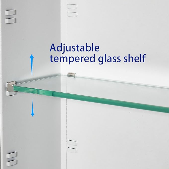 Bathroom Medicine Cabinet with Beveled Edge Mirrored Door 30 x 26 inch, Recessed or Surface Mount, with Adjustable Glass Shelves