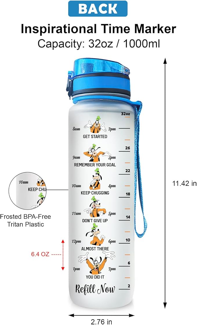 Dog Cartoon 32 Oz Water Tracker Bottle, Insulated Water Bottle with Cute Dog Character