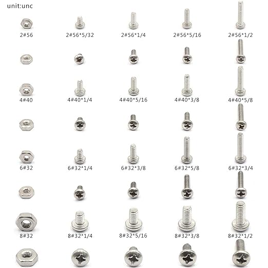 320pcs #2-56#4-40#6-32#8-32 UNC Stainless Steel Phillips Pan Head Machine Screws Nuts Assortment Kit