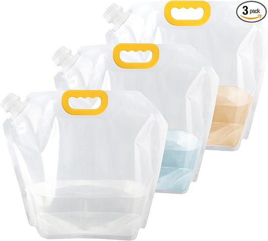 3Pack Collapsable Emergency Water Storage Bag, 2.6 Gallon No-Leak Freezable Camping Water Container Bag, BPA Free Food Grade Clear Plastic Storage Water Jug for Outdoor Sport Hiking Mountaineer