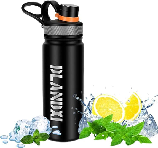 22 oz Double Wall Vacuum Insulated Stainless Steel Water Bottle with Spout Lid BPA Free (BLACK, 22 OZ)