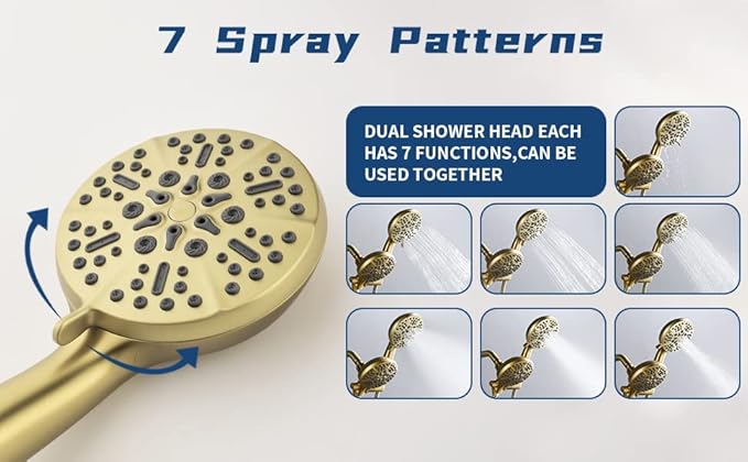 3 Handle Shower Faucet Set with Tub Spout Bathtub Shower Faucet Combo Set Shower System Complete Tub and Shower Trim Kit Shower Fixture Brushed Gold