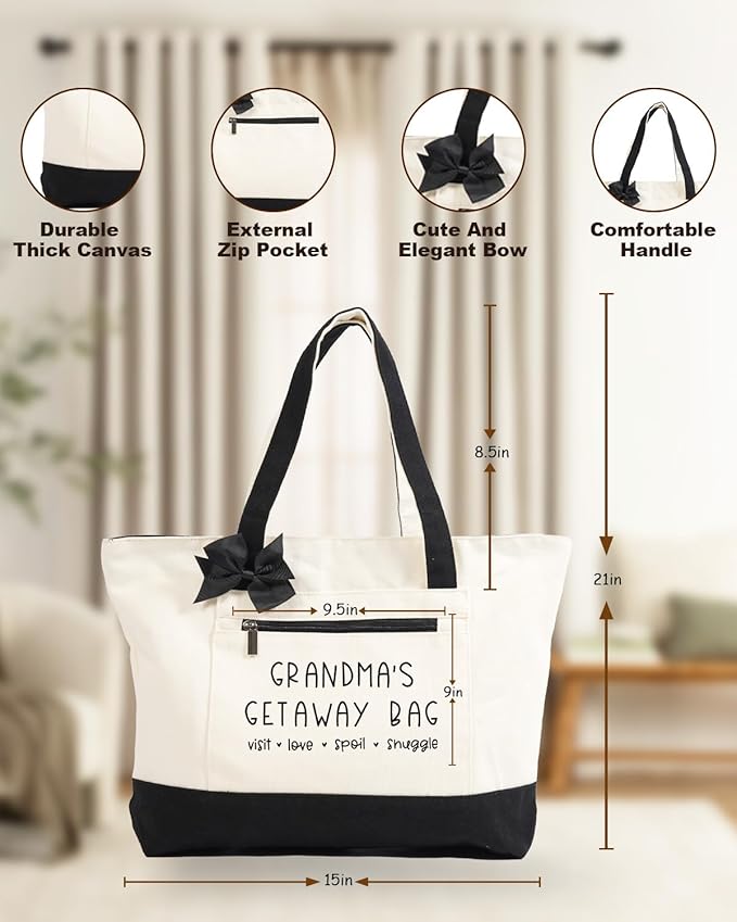 Grandma Gifts, Gifts Tote Bag for Grandma, Personalized Christmas Birthday Grandma Gifts, Large Size Heavy Canvas Bag with Front Pocket for Grandmother Granny Mom Gift Idea