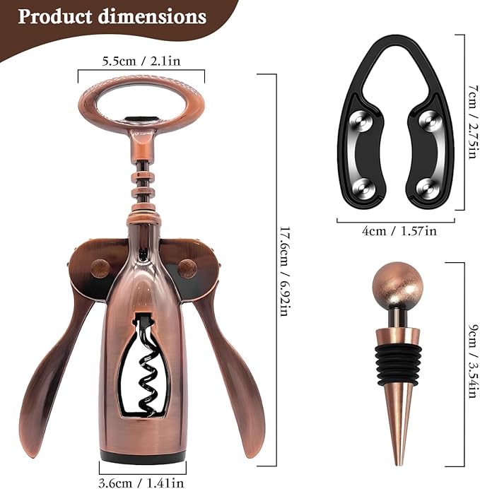 Wine Opener, Wing Corkscrew Wine Opener,Easy to Use, Sturdy Durable Manual Corkscrew (Bronze)