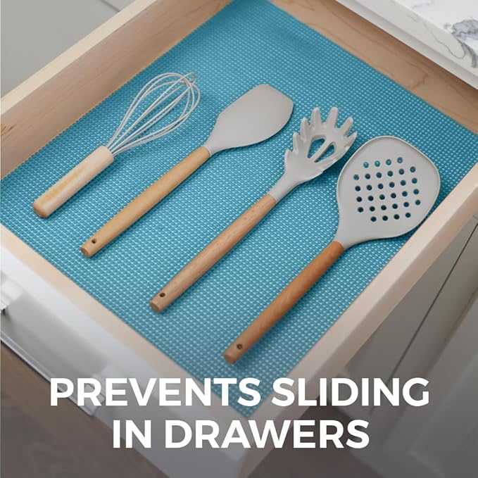 HOME GENIE Drawer Shelf and Cabinet Liner, Durable with Strong Grip, 17.5 Inch x 10 FT, Non Adhesive Liners Protect Kitchen Cabinets and Cupboard, Bathroom Drawers and Shelves, Desks, Teal