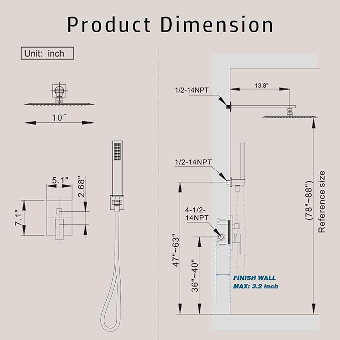 Alesco Shower System, Gold Shower Faucet Set with 10-Inch High-Pressure Rainfall Showerheads and Handheld Spray combo, Showerfixture Include Valve and Trim Kit, Brushed Gold