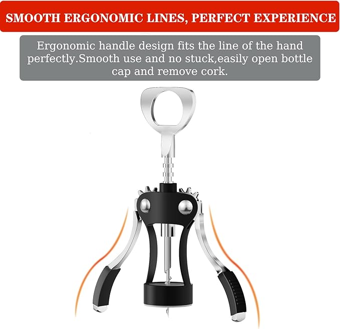 KORCCI Wine Opener, Wine Bottle Opener, Zinc Alloy Wing Corkscrew Heavy Duty, Cork Screw Beer Opener for Bartenders, Multifunctional Bottle Opener for Home Kitchen, Restaurant, Bar, Waiters