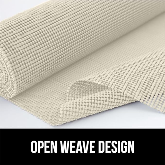 Gorilla Grip powerGRIP Drawer Shelf and Cabinet Liner, Thick Strong Hold, Non-Adhesive Liners Protect Kitchen Cabinets and Cupboard, Bathroom Drawers, Easy Install, Breathable Mat, 12" x20', Cream