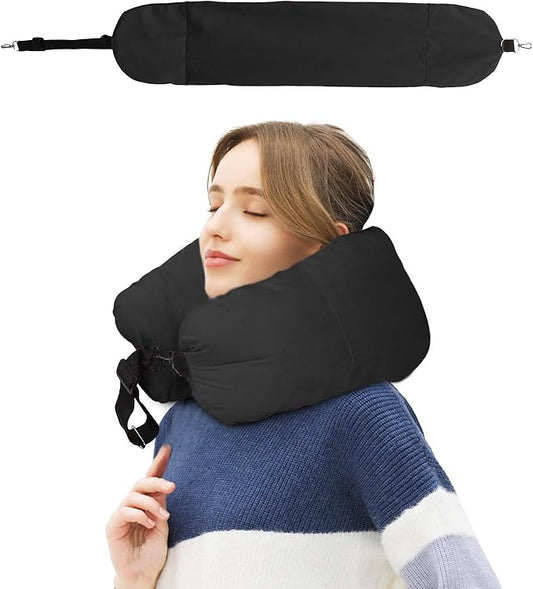 Stuffable Travel Pillow for Extra Luggage, Travel Neck Pillow Stuffable with Clothes, Stuffable Neck Pillow for Travel, Velvet Travel Neck Pillow Storage Bag, Fillable Luggage Pillow (Black)