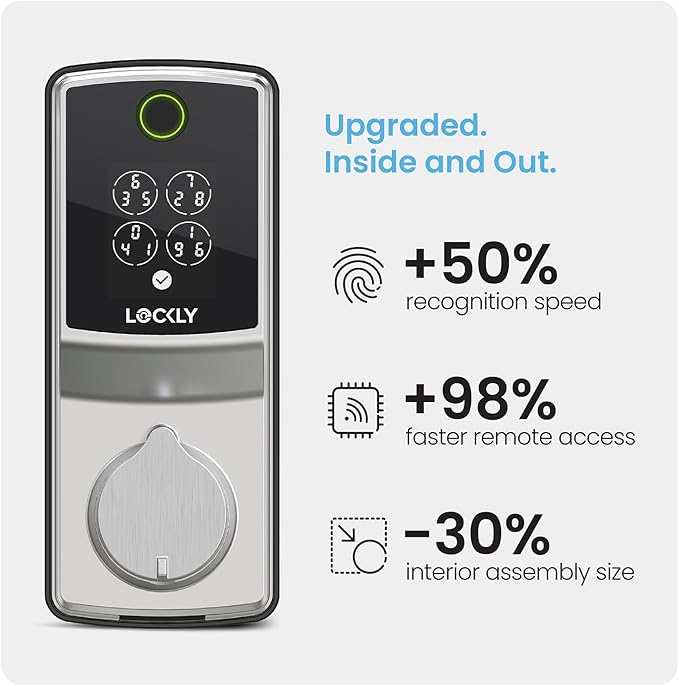 Lockly Secure Pro (2025 Latest Version), Smart Lock with Built-in Wi-Fi, New-Gen Fingerprint Door Lock, Keyless Entry Deadbolt, PIN Genie Keypad, Auto Lock, App Remote Control, Easy Installation