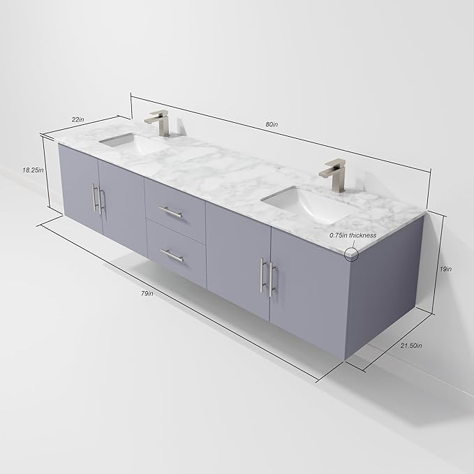 Sonoma 80 in. W x 22 in. D Dark Grey Double Bath Vanity and Carrara Marble Top