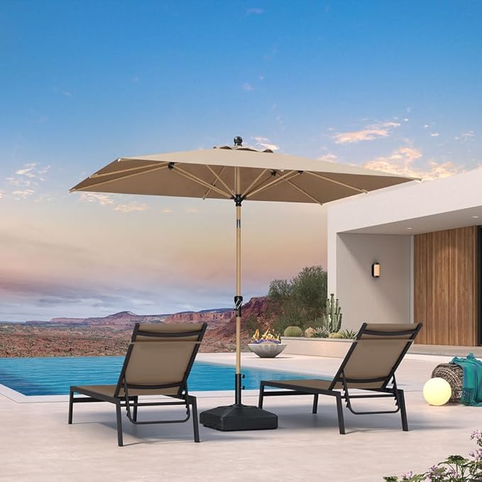 PURPLE LEAF 6' x 9' Market Umbrella Outdoor Table Umbrella Aluminum Patio Umbrella with Push Button Tilt & 8 Sturdy Ribs and Crank Rectangular Sun Umbrella for Pool Backyard Beach, Taupe