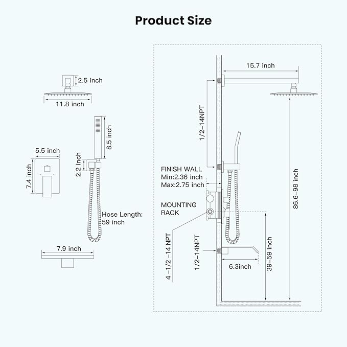 gotonovo Rain Shower Faucet System Set Rainfall Shower Head with Handheld Sprayer Waterfall Tub Spout Wall Mounted Mixer Combo Rough-in Valve and Trim Included 12 Inch Showerhead Oil Rubbed Bronze