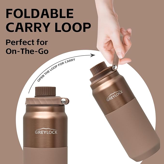 Greylock 20 oz Insulated Stainless Steel Water Bottle with Straw Lid- BPA-Free Leak Proof When Closed, Reusable Metal Water Bottle with Carry Handle for Travel Camping, 24 Hours Cold (Sunsetbronze)