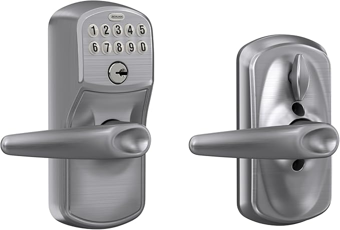 SCHLAGE FE595 PLY 626 JAZ Plymouth Keypad Entry with Flex-Lock and Jazz Style Levers, Brushed Chrome