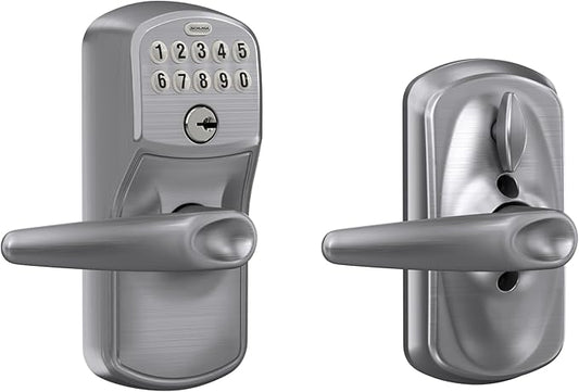SCHLAGE FE595 PLY 626 JAZ Plymouth Keypad Entry with Flex-Lock and Jazz Style Levers, Brushed Chrome