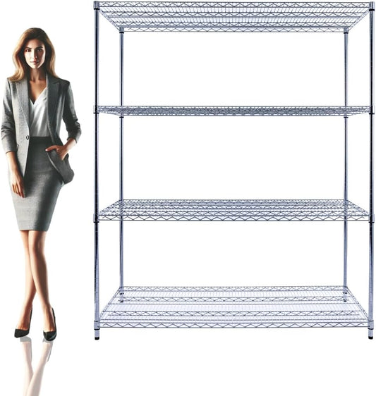 60"x24"x72" PREMIUM METAL STEEL 4-Tier Wire Shelving NSF 3200 LBS MAX Capacity Heavy Duty Storage Rack for Hospitals, Schools, Commercial Spaces, and Garages w/PREMIUM Wheels