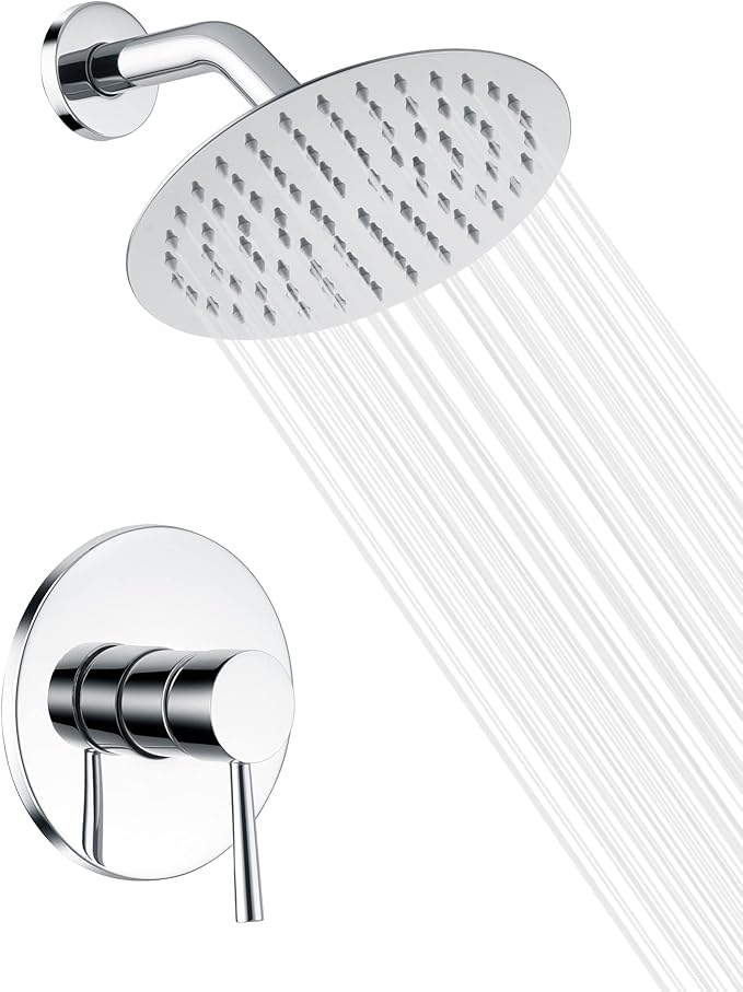 SUMERAIN Bathroom Shower Faucet with Valve, 8 Inch Rain Shower Head and Faucet Set Single Handle, Chrome Finish