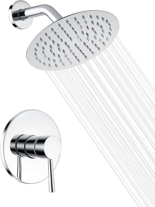 SUMERAIN Bathroom Shower Faucet with Valve, 8 Inch Rain Shower Head and Faucet Set Single Handle, Chrome Finish