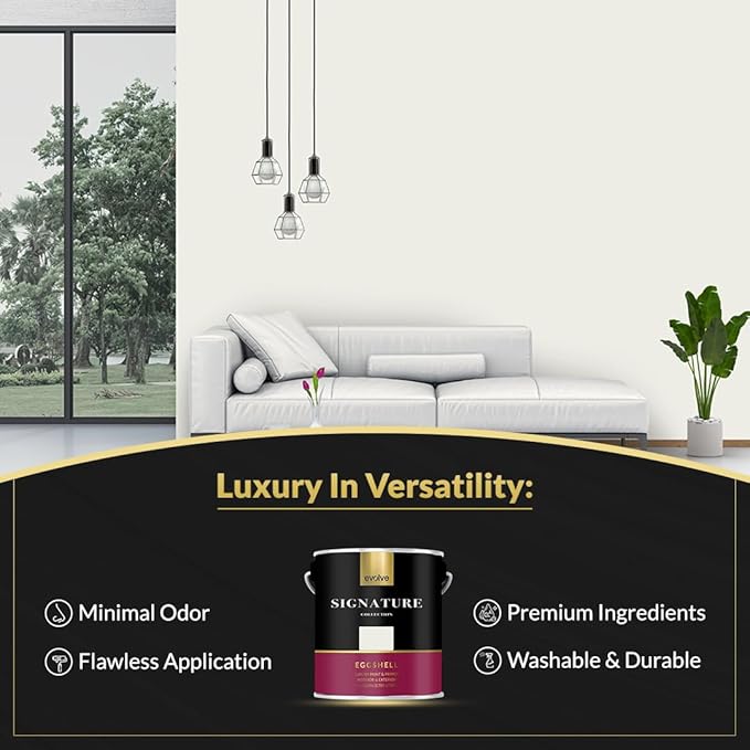 EVOLVE Signature Paint & Primer: Luxury Paint & Primer for Indoor & Outdoor Surfaces, Minimal Odor, Eggshell Sheen (Gypsum White, 1 Gallon)