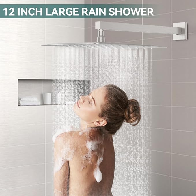 Shower Faucet Set Brushed Nickel Shower System, Starbath Rain Shower Head and Handheld Spray Shower Set Complete Wall Mounted,2 Way Pressure Balance Shower Valve and Trim Kit Included